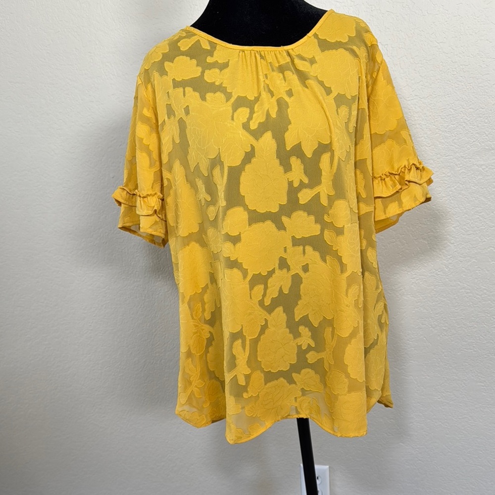 Van Heusen Yellow Ruffled Short Sleeve Blouse